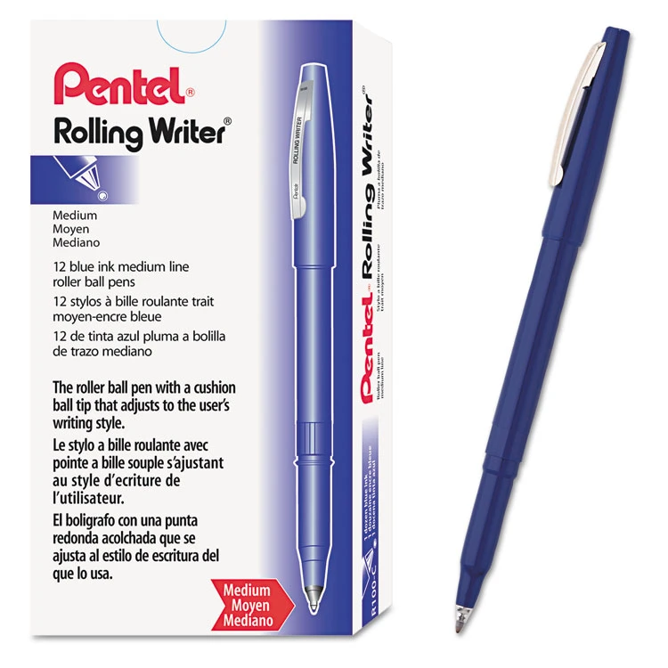 Pentel Rolling Writer Roller Ball Pen, Stick, Medium 0.8 Mm, Blue Ink, Blue Barrel, Dozen 4 Pentel Rolling Writer Roller Ball Pen, Stick, Medium 0.8 Mm, Blue Ink, Blue Barrel, Dozen - Image 2