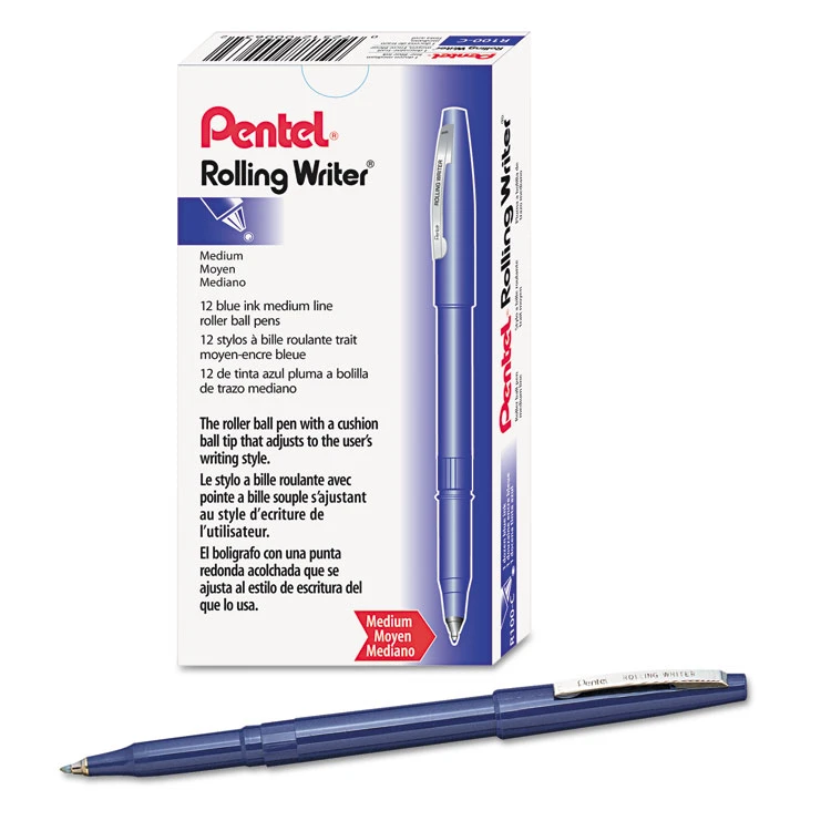 Pentel Rolling Writer Roller Ball Pen, Stick, Medium 0.8 Mm, Blue Ink, Blue Barrel, Dozen 5 Pentel Rolling Writer Roller Ball Pen, Stick, Medium 0.8 Mm, Blue Ink, Blue Barrel, Dozen - Image 3