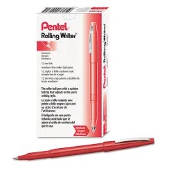 Pentel Rolling Writer Roller Ball Pen, Stick, Medium 0.8 Mm, Red Ink, Red Barrel, Dozen -Bostitch Shop 138182