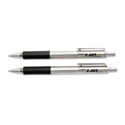 Zebra F-402 Ballpoint Pen, Retractable, Fine 0.7 Mm, Black Ink, Stainless Steel/Black Barrel, 2/Pack -Bostitch Shop 168148