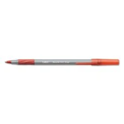 Bic Round Stic Grip Xtra Comfort Ballpoint Pen, Easy-Glide, Stick, Medium 1.2 Mm, Red Ink, Gray/Red Barrel, Dozen -Bostitch Shop 223907