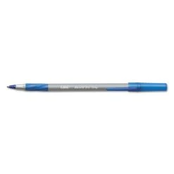 Bic Round Stic Grip Xtra Comfort Ballpoint Pen, Stick, Fine 0.8 Mm, Blue Ink, Gray/Blue Barrel, Dozen -Bostitch Shop 223936