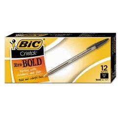 Bic Cristal Xtra Bold Ballpoint Pen, Stick, Bold 1.6 Mm, Black Ink, Clear Barrel, Dozen