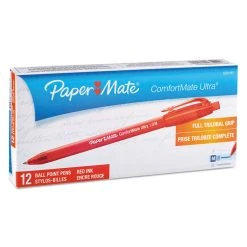 Paper Mate ComfortMate Ultra Ballpoint Pen, Retractable, Medium 1 Mm, Red Ink, Red Barrel, Dozen -Bostitch Shop 224873