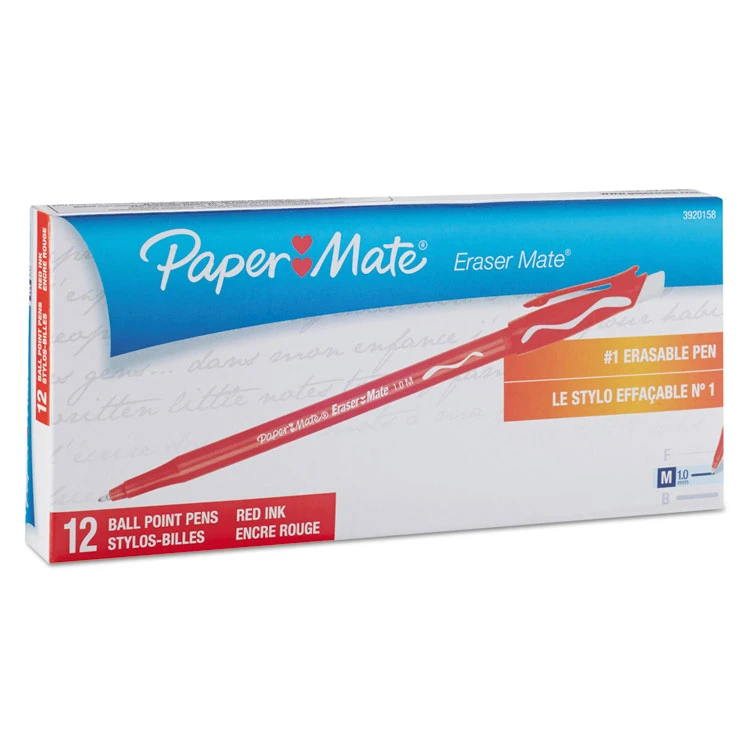 Paper Mate Eraser Mate Ballpoint Pen, Stick, Medium 1 Mm, Red Ink, Red Barrel, Dozen 4 Paper Mate Eraser Mate Ballpoint Pen, Stick, Medium 1 Mm, Red Ink, Red Barrel, Dozen - Image 2