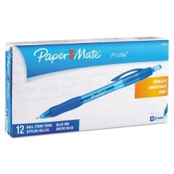 Paper Mate Profile Ballpoint Pen, Retractable, Bold 1.4 Mm, Blue Ink, Blue Barrel, Dozen