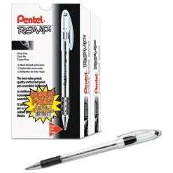 Pentel R.S.V.P. Ballpoint Pen Value Pack, Stick, Fine 0.7 Mm, Black Ink, Clear/Black Barrel, 24/Pack -Bostitch Shop 234122