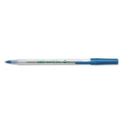 Bic Ecolutions Round Stic Ballpoint Pen Value Pack, Stick, Medium 1 Mm, Blue Ink, Clear Barrel, 50/Pack -Bostitch Shop 248062