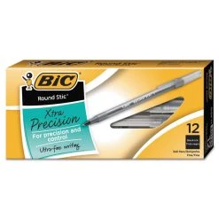 Bic Round Stic Xtra Precision Ballpoint Pen, Stick, Fine 0.8 Mm, Black Ink, Smoke Barrel, Dozen -Bostitch Shop 258192