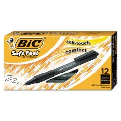 Bic Soft Feel Ballpoint Pen, Retractable, Fine 0.8 Mm, Black Ink, Black Barrel, Dozen