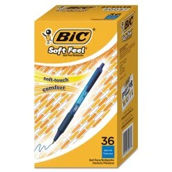 Bic Soft Feel Ballpoint Pen Value Pack, Retractable, Medium 1 Mm, Blue Ink, Blue Barrel, 36/Pack