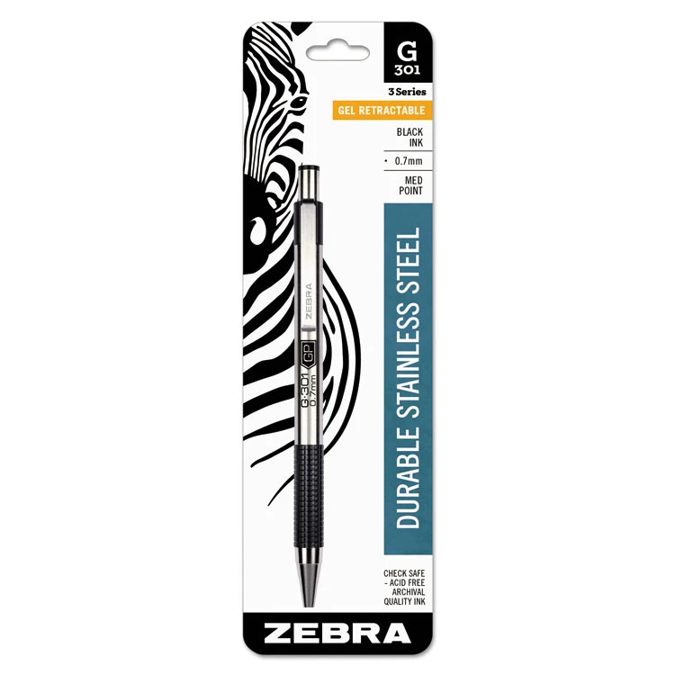 Zebra G-301 Gel Pen, Retractable, Medium 0.7 Mm, Black Ink, Stainless Steel/Black Barrel 4 Zebra G-301 Gel Pen, Retractable, Medium 0.7 Mm, Black Ink, Stainless Steel/Black Barrel - Image 2