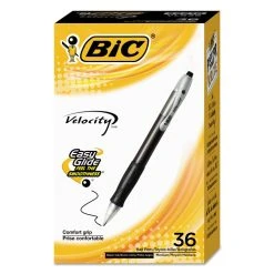 Bic Velocity Easy Glide Ballpoint Pen Value Pack, Retractable, Medium 1 Mm, Black Ink, Black Barrel, 36/Pack