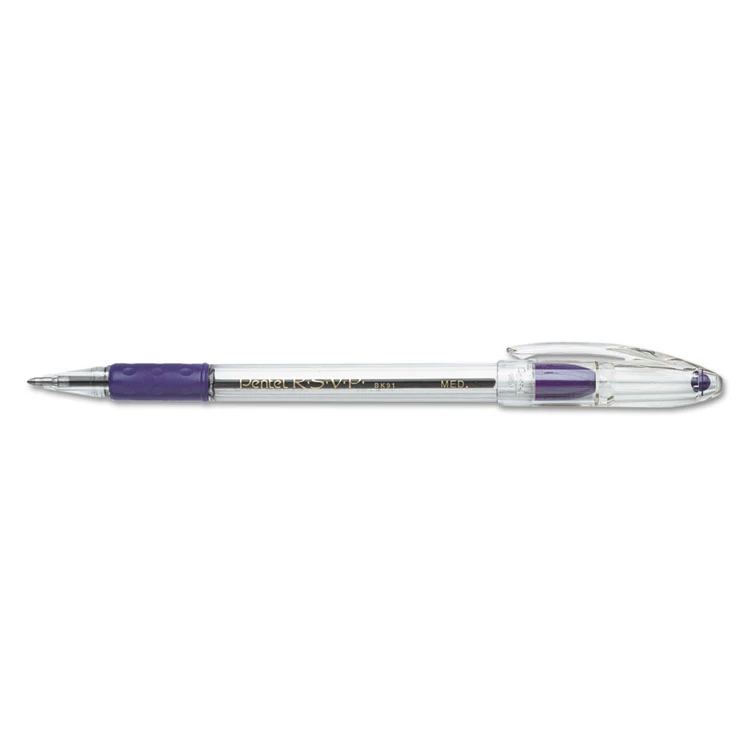Pentel R.S.V.P. Ballpoint Pen, Stick, Medium 1 Mm, Violet Ink, Clear/Violet Barrel, Dozen 4 Pentel R.S.V.P. Ballpoint Pen, Stick, Medium 1 Mm, Violet Ink, Clear/Violet Barrel, Dozen - Image 2