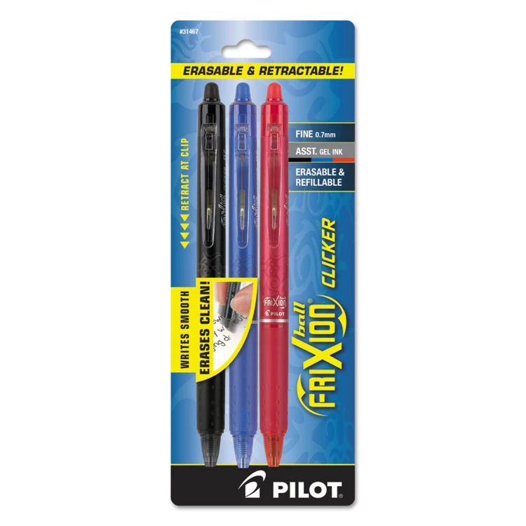 Pilot FriXion Clicker Erasable Gel Pen, Retractable, Fine 0.7 Mm, Three Assorted Business Ink And Barrel Colors, 3/Pack 3 Pilot FriXion Clicker Erasable Gel Pen, Retractable, Fine 0.7 Mm, Three Assorted Business Ink And Barrel Colors, 3/Pack