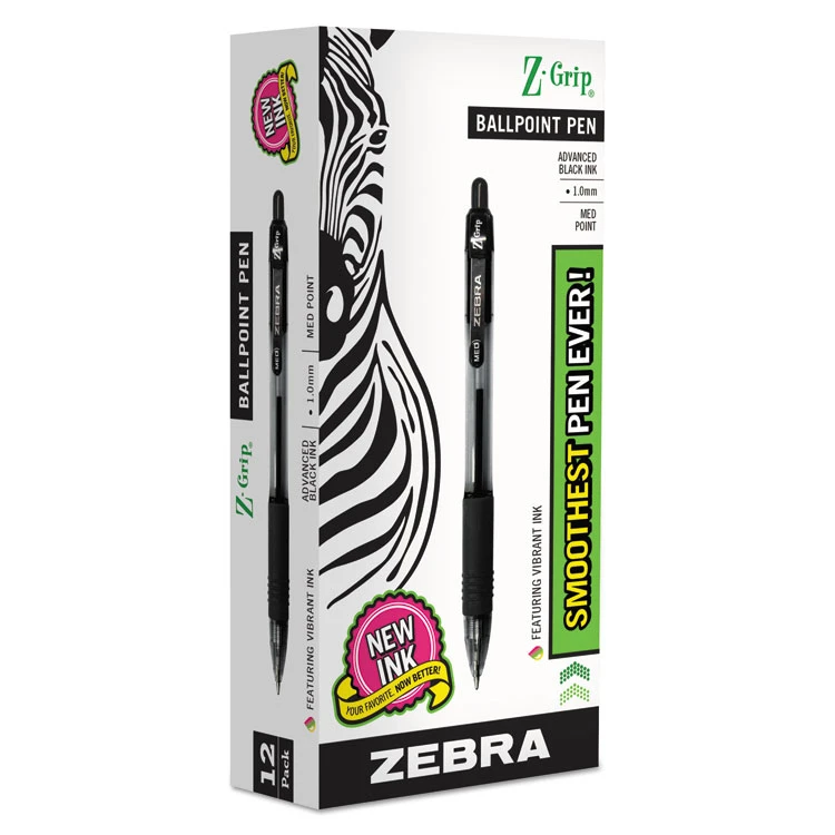 Zebra Z-Grip Ballpoint Pen, Retractable, Medium 1 Mm, Black Ink, Clear Barrel, 12/Pack 4 Zebra Z-Grip Ballpoint Pen, Retractable, Medium 1 Mm, Black Ink, Clear Barrel, 12/Pack - Image 2