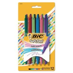 Bic Soft Feel Ballpoint Pen, Retractable, Medium 1 Mm, Assorted Ink And Barrel Colors, Dozen