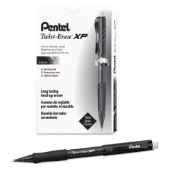 Pentel Twist-Erase EXPRESS Mechanical Pencil, 0.9 Mm, HB (#2.5), Black Lead, Black Barrel, Dozen