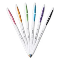 Bic Cristal Up Ballpoint Pen, Stick, Medium 1.2 Mm, Assorted Ink Colors, White Barrel, 6/Pack -Bostitch Shop 316761