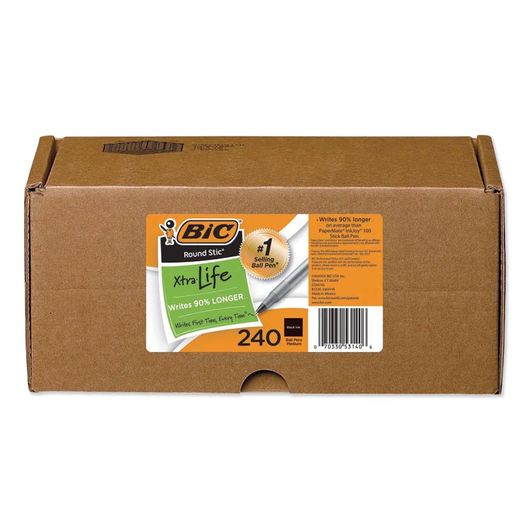 Bic Round Stic Xtra Life Ballpoint Pen Xtra-Value Pack, Stick, Medium 1 Mm, Black Ink, Black Barrel, 240/Carton 3 Bic Round Stic Xtra Life Ballpoint Pen Xtra-Value Pack, Stick, Medium 1 Mm, Black Ink, Black Barrel, 240/Carton
