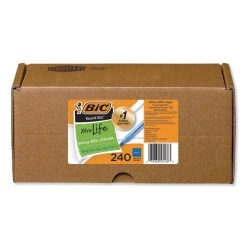 Bic Round Stic Xtra Life Ballpoint Pen Xtra-Value Pack, Stick, Medium 1.2 Mm, Blue Ink, Gray Barrel, 240/Carton