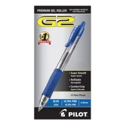 Pilot G2 Premium Gel Pen Convenience Pack, Retractable, Extra-Fine 0.38 Mm, Blue Ink, Clear/Blue Barrel, Dozen -Bostitch Shop 640921