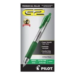 Pilot G2 Premium Gel Pen, Retractable, Extra-Fine 0.5 Mm, Green Ink, Smoke Barrel, Dozen -Bostitch Shop 640935