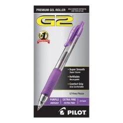 Pilot G2 Premium Gel Pen, Retractable, Extra-Fine 0.5 Mm, Purple Ink, Smoke Barrel, Dozen -Bostitch Shop 640948