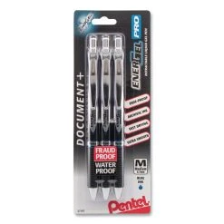 Pentel EnerGel PRO Gel Pen, Retractable, Medium 0.7 Mm, Blue Ink, Black Barrel, 3/Pack