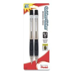 Pentel Quicker Clicker Mechanical Pencil, 0.5 Mm, HB (#2.5), Black Lead, Smoke Barrel, 2/Pack