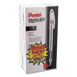 Pentel R.S.V.P. Ballpoint Pen Value Pack, Stick, Fine 0.7 Mm, Black Ink, Clear/Black Barrel, 24/Pack -Bostitch Shop 661107