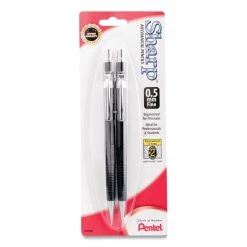 Pentel Sharp Mechanical Pencil, 0.5 Mm, HB (#2.5), Black Lead, Black Barrel, 2/Pack