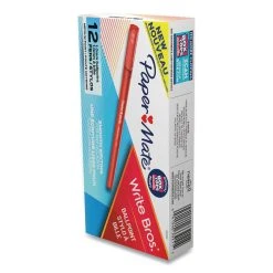 Paper Mate Write Bros. Ballpoint Pen, Stick, Medium 1 Mm, Red Ink, Red Barrel, Dozen -Bostitch Shop 675419
