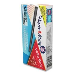 Paper Mate Write Bros. Ballpoint Pen, Stick, Medium 1 Mm, Black Ink, Black Barrel, Dozen -Bostitch Shop 675430