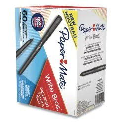 Paper Mate Write Bros. Ballpoint Pen Value Pack, Stick, Medium 1 Mm, Black Ink, Black Barrel, 60/Pack -Bostitch Shop 675447
