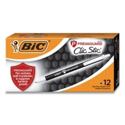 Bic PrevaGuard Ballpoint Pen, Retractable, Medium 1 Mm, Black Ink, Black Barrel