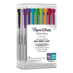 Paper Mate Write Bros Mechanical Pencil, 0.5 Mm, HB (#2), Black Lead, Silver Barrel With Assorted Clip Colors, 24/Pack -Bostitch Shop 690540