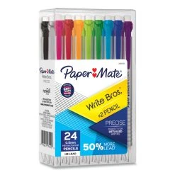 Paper Mate Write Bros Mechanical Pencil, 0.5 Mm, HB (#2), Black Lead, Silver Barrel With Assorted Clip Colors, 24/Pack