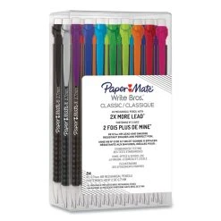 Paper Mate Write Bros Mechanical Pencil, 0.7 Mm, HB (#2), Black Lead, Black Barrel With Assorted Clip Colors, 24/Pack -Bostitch Shop 690685