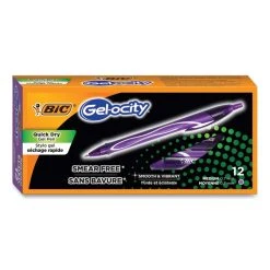 Bic Gel-ocity Quick Dry Gel Pen, Retractable, Medium 0.7 Mm, Purple Ink, Purple Barrel, Dozen -Bostitch Shop 700324