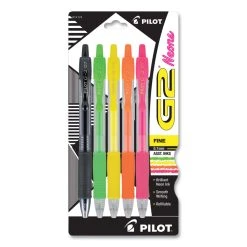 Pilot G2 Neon Gel Pen, Retractable, Fine 0.7 Mm, Assorted Neon Ink And Barrel Colors, 5/Pack