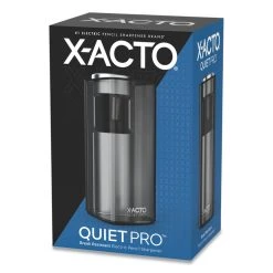 X-ACTO® Model 1612 Quiet Pro Electric Pencil Sharpener, AC-Powered, 3 X 5 X 9, Black/Silver/Smoke