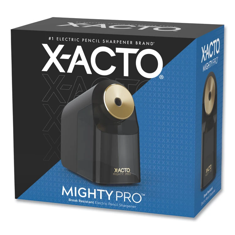 X-ACTO® Model 1606 Mighty Pro Electric Pencil Sharpener, AC-Powered, 4 X 8 X 7.5, Black/Gold/Smoke 3 X-ACTO® Model 1606 Mighty Pro Electric Pencil Sharpener, AC-Powered, 4 X 8 X 7.5, Black/Gold/Smoke