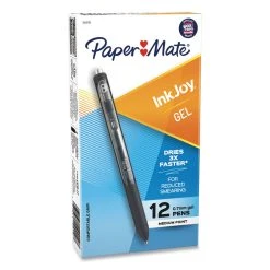 Paper Mate InkJoy Gel Pen, Retractable, Medium 0.7 Mm, Black Ink, Black Barrel, Dozen