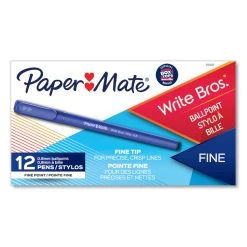 Paper Mate Write Bros. Ballpoint Pen, Stick, Fine 0.8 Mm, Blue Ink, Blue Barrel, Dozen -Bostitch Shop 716236