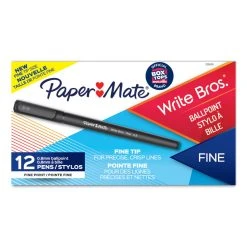Paper Mate Write Bros. Ballpoint Pen, Stick, Fine 0.8 Mm, Black Ink, Black Barrel, Dozen -Bostitch Shop 716267