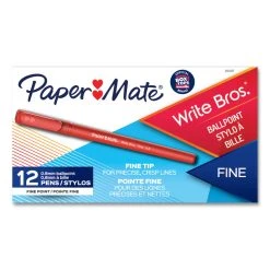 Paper Mate Write Bros. Ballpoint Pen, Stick, Fine 0.8 Mm, Red Ink, Red Barrel, Dozen -Bostitch Shop 716303