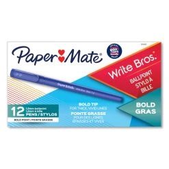 Paper Mate Write Bros. Ballpoint Pen, Stick, Bold 1.2 Mm, Blue Ink, Blue Barrel, Dozen -Bostitch Shop 716309