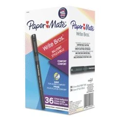 Paper Mate Write Bros. Grip Ballpoint Pen, Stick, Medium 1 Mm, Black Ink, Black Barrel, 36/Pack