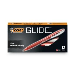 Bic GLIDE Ballpoint Pen, Retractable, Medium 1 Mm, Red Ink, Red Barrel, Dozen